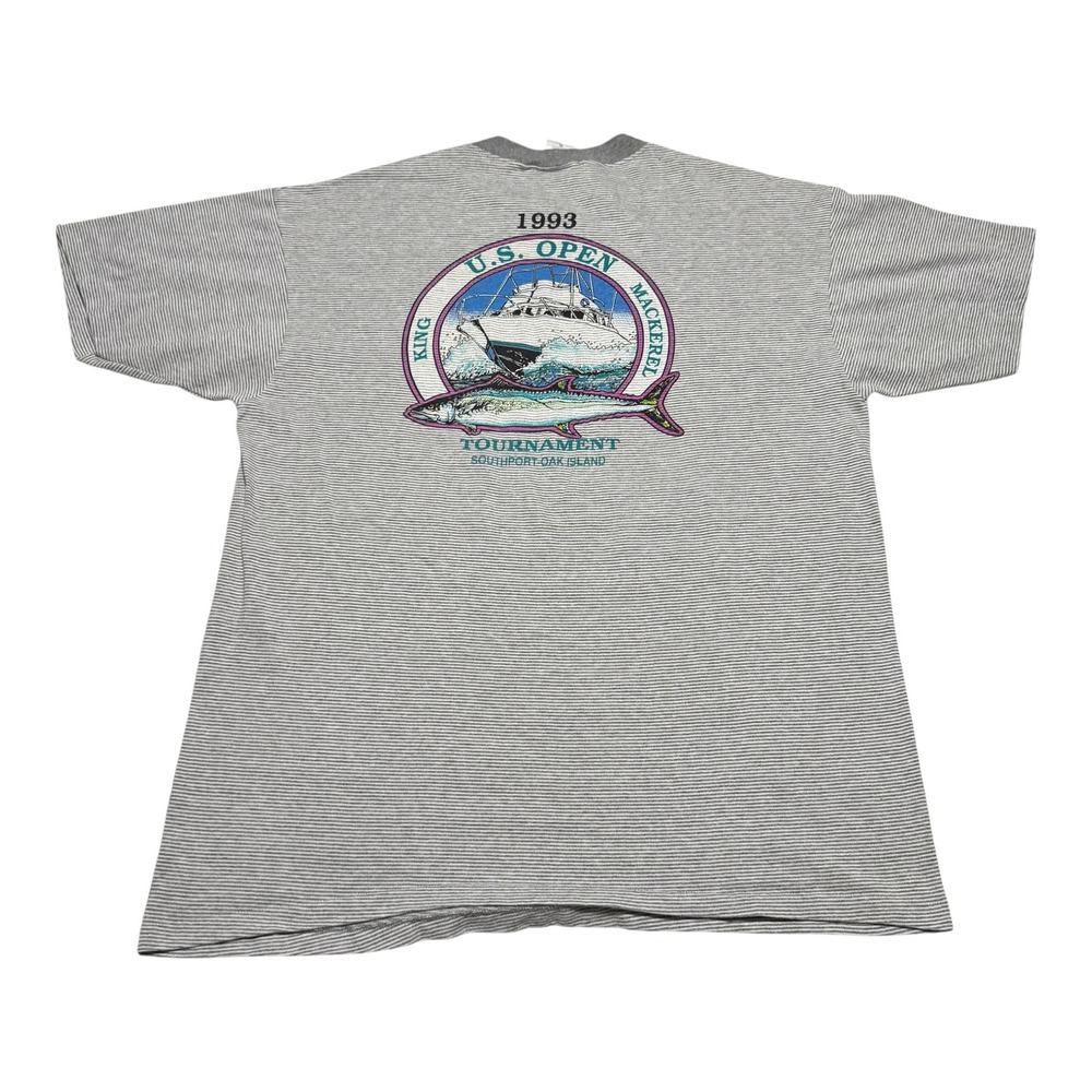 Vintage Belton 1993 King Mackerel US Open Gray Striped Shirt Men's XL‎